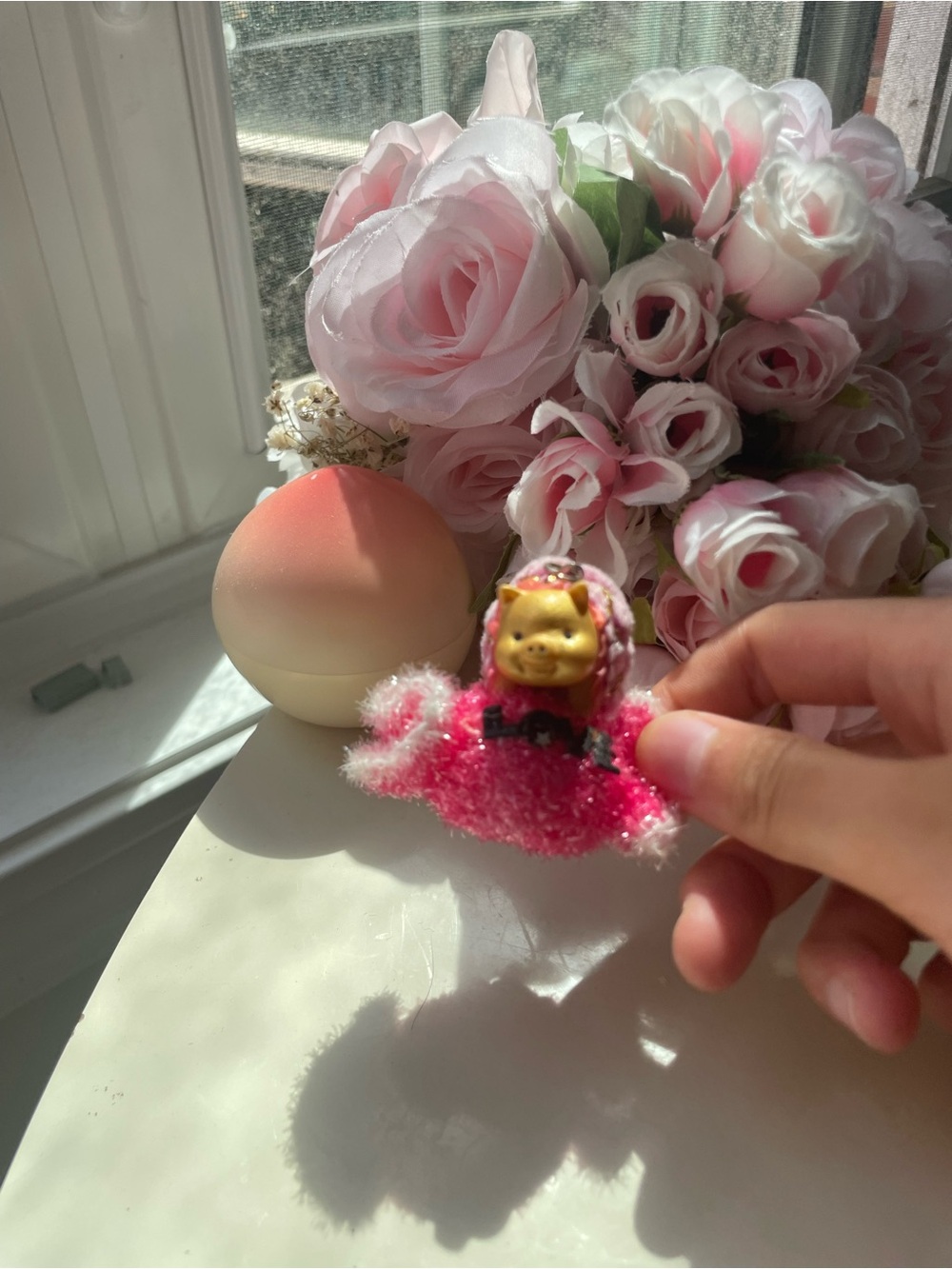 Pink Mini Dress-Up Doll Accessory with Gold Figurine